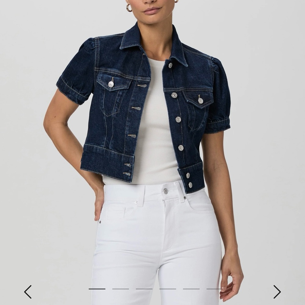 PAIGE Dark Blue Short Sleeve Denim Jacket
